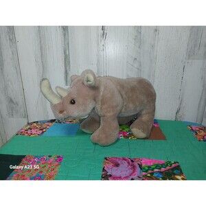 R. Dakin Rhino Stuffed Animal Plush 2 Horn Rhinocerous 1978 Vintage 14" Tan